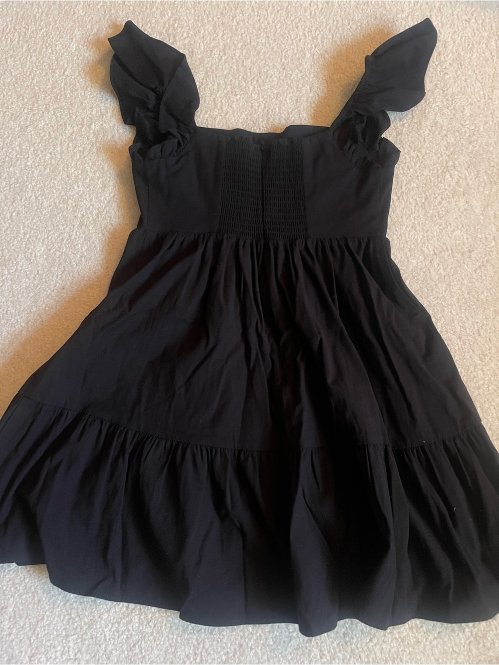 Reformation Black Smocked Bodice Ruffle Strap Dress